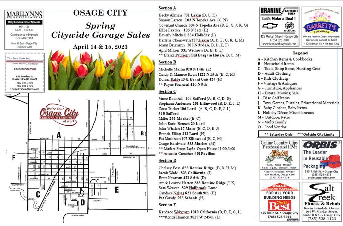 Spring 2023 Citywide Garage Sale – Osage City Chamber of Commerce
